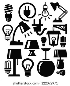 vector various lighting icons of lamps on white