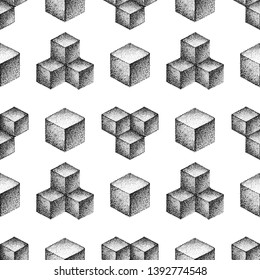 vector various monochrome blackwork engraving vintage geometric platonic solid illustrations ornament decoration seamless pattern white background
