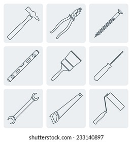 vector various outline house repair tools equipment icons set