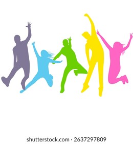 vector with various styles of jumping people