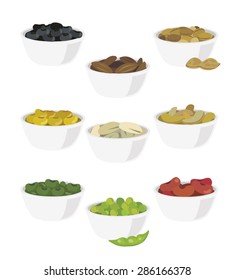 Vector of various types of beans in ceramic cup