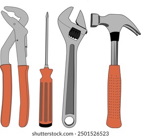 vector of various types of familiar hand tools used