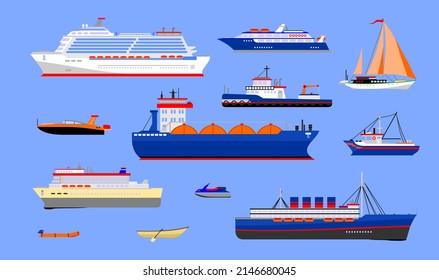 vector of various types and types of marine transportation