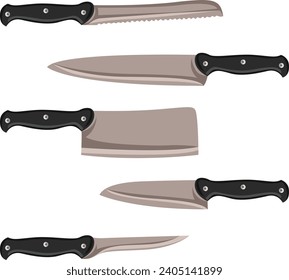Vector of various types of professional knives