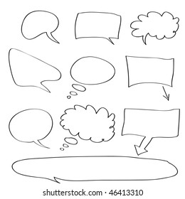 Vector - Various types of white word bubbles for text insertion, all hand drawn