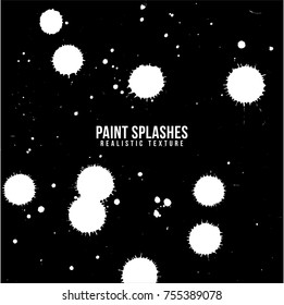 vector various white monochrome ink paint splashes and splatters decorative realistic texture set isolated on black background