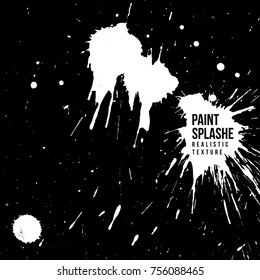 vector various white monochrome ink paint splashes and splatters decorative realistic texture set isolated on black background