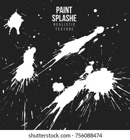 vector various white monochrome ink paint splashes and splatters decorative realistic texture set isolated on black background
