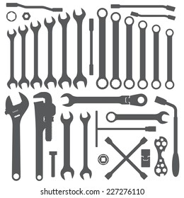 vector various wrench silhouette dark grey silhouette set