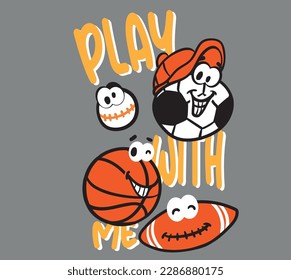 vector varsity cute sports ball character design