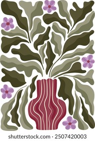 Vector vase with abstract flowers and leaves