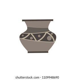 Vector vase flat icon isolated. For flower front view illustration. Ceramic classic clay design antique ancient