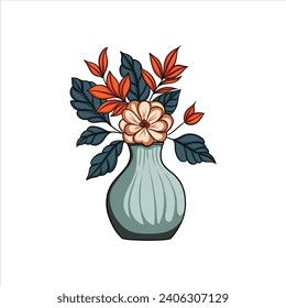 vector vase and flowers with beautiful colors on a white background
