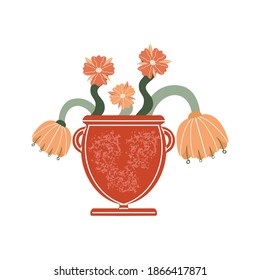 Vector vase of flowers. Flat floral illustration for creating fashion prints, postcard, wedding invitations, banners, floral arrangement illustrations, bouquets. Floral botanical motif 