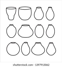 Vector vase icons set. Line of vases