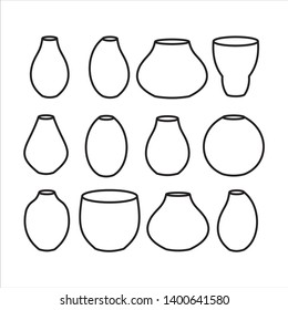 Vector vase icons set. Line of vases