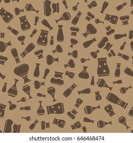 Vector Vases Silhouettes Seamless Pattern on Brown Background