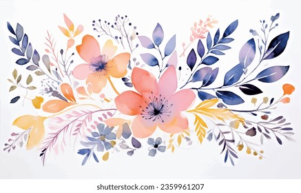 vector vatercolor flowers, pastel colors, for design, bohemian