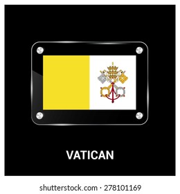 Vector Vatican City Flag glass plate with metal holders - Country name label in bottom