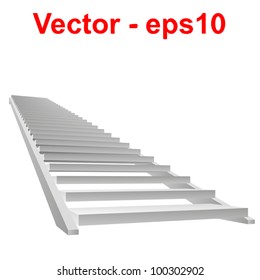 Vector or vectorial concept or conceptual 3D white concrete stair isolated on white background, for business,progress,achievement,growth,career,success,development,faith,religion or vision designs