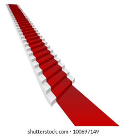 Vector or vectorial concept or conceptual 3D white stair and red carpet isolated on white background, for business,progress,growth,career,success,development,faith,religion or vision designs