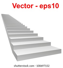 Vector or vectorial concept or conceptual 3D white concrete stair isolated on white background, for business,progress,achievement,growth,career,success,development,faith,religion or vision designs