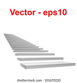 Vector or vectorial concept or conceptual 3D white concrete stair isolated on white background, for business,progress,achievement,growth,career,success,development,faith,religion or vision designs