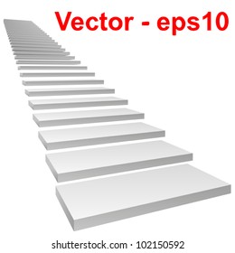 Vector or vectorial concept or conceptual 3D white concrete stair isolated on white background, for business,progress,achievement,growth,career,success,development,faith,religion or vision designs