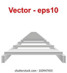 Vector or vectorial concept or conceptual 3D white concrete stair isolated on white background, for business,progress,achievement,growth,career,success,development,faith,religion or vision designs