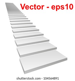 Vector or vectorial concept or conceptual 3D white concrete stair isolated on white background, for business,progress,achievement,growth,career,success,development,faith,religion or vision designs