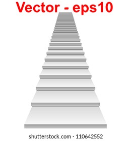 Vector or vectorial concept or conceptual 3D white concrete stair isolated on white background, for business,progress,achievement,growth,career,success,development,faith,religion or vision designs