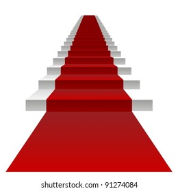 Vector or vectorial concept or conceptual 3D white stair and red carpet isolated on white background, for business,progress,growth,career,success,development,faith,religion or vision designs