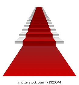 Vector or vectorial concept or conceptual 3D white stair and red carpet isolated on white background, for business,progress,growth,career,success,development,faith,religion or vision designs