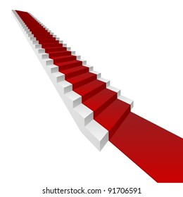 Vector or vectorial concept or conceptual 3D white stair and red carpet isolated on white background, for business,progress,growth,career,success,development,faith,religion or vision designs