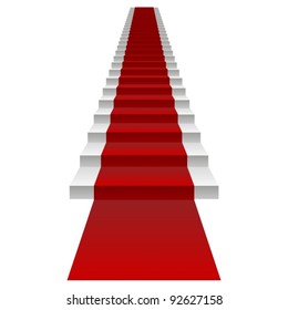 Vector or vectorial concept or conceptual 3D white stair and red carpet isolated on white background, for business,progress,growth,career,success,development,faith,religion or vision designs