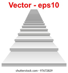 Vector or vectorial concept or conceptual 3D white concrete stair isolated on white background, for business,progress,achievement,growth,career,success,development,faith,religion or vision designs