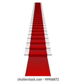 Vector or vectorial concept or conceptual 3D white stair and red carpet isolated on white background, for business,progress,growth,career,success,development,faith,religion or vision designs