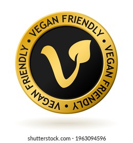 vector vegan friendly gold medal with symbol of leaf