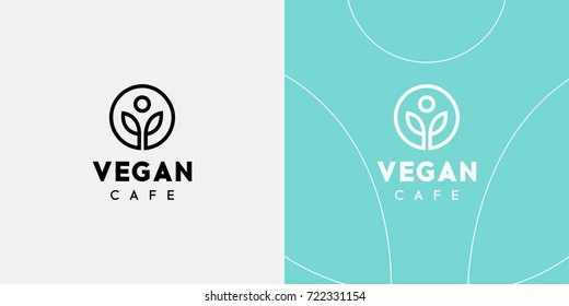 Vector Vegan Logo. Icon design for organic cafe or food menu logo or sign. Raw, healthy Symbol. Vector tag for cafe or restaurants. Vegan shop element. Organic Products Packaging logo design template.