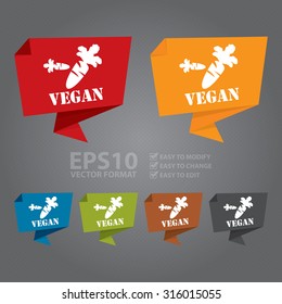 Vector : Vegan Paper Origami Speech Bubble or Speech Balloon Infographics Sticker, Label, Sign or Icon