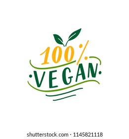 Vector vegan sign. 100% vegan logo for banner, label, packaging.