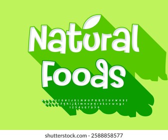 Vector Vegan sign Natural Food. 3D Handwritten Font. Set of Exclusive Alphabet Letters and Numbers with Big Green Shadow.