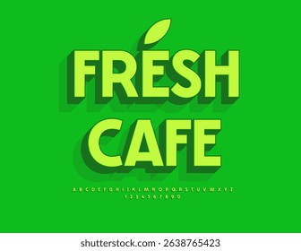 Vector Vegan signboard Green Cafe. Eco Green Font. Creative Isometric Alphabet Letters and Numbers set. 