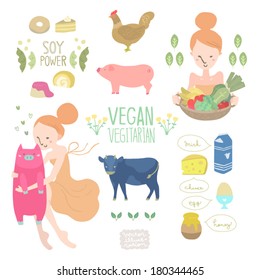 Vector Vegan&Vegetarian Illustrations set