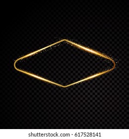Vector Vegas golden frame. Shining banner. Isolated on black transparent background Vector illustration