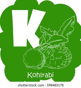 Vector vegetable alphabet for education. Illustration for kids. Letter K for Kohlrabi