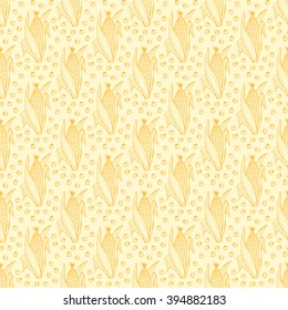 Vector Vegetable background. Hand drawn doodle Corn cobs and corn grains Seamless pattern 