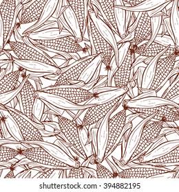 Vector Vegetable background. Hand drawn doodle Corn cobs Seamless pattern 