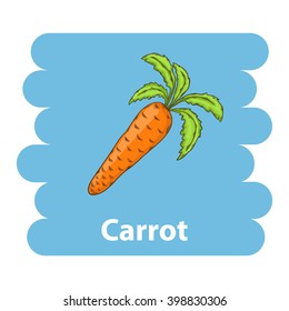 Vector vegetable cartoon Carrot icon isolated on a blue background .Vegetarian Carrot healthy icon.