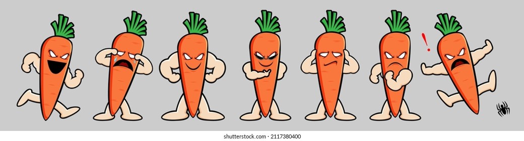 Vector vegetable character design for graphic designer make card, website, banner, brochure, leaflet, placard, and print. Set contains carrot in various pose and emotion 